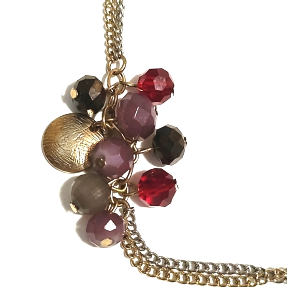 LOFT CLUSTERED BEADED 2-STRAND GOLD-TONE & SILVER-TONE 33" STATION NECKLACE - Picture 4 of 12